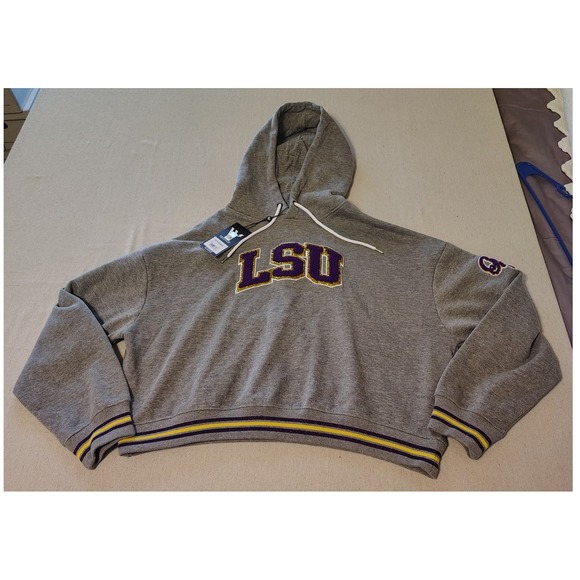 The Wild Collective Tops - The Wild Collective LSU Tigers Hoodie Gray Crop Top Size‎ L Glitter Applique